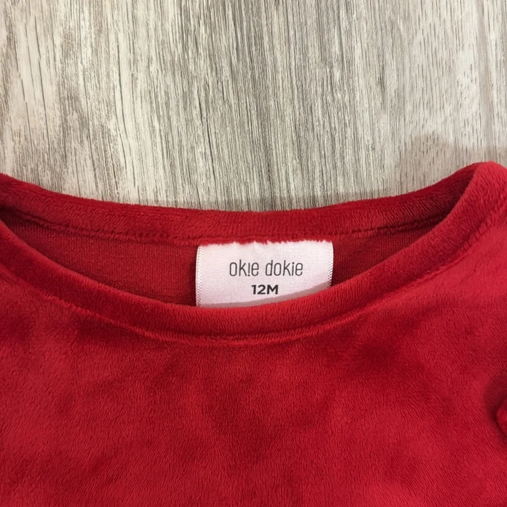 Okie Dokie red velour 12 month one piece outfit